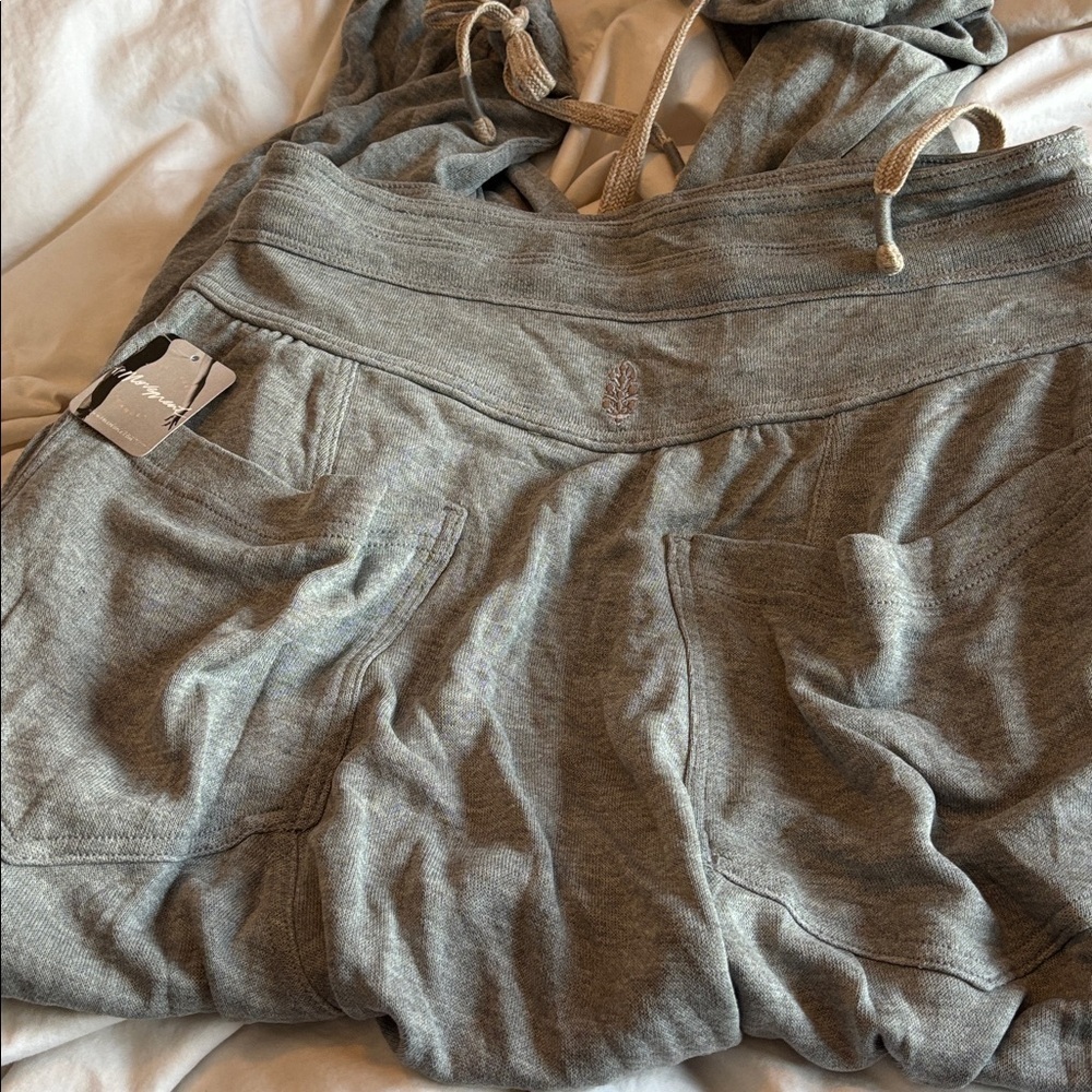 Free People Creekside Heather Gray Jogger Ankle Tie Harem Drop Crotch pants NWT - Picture 10 of 13